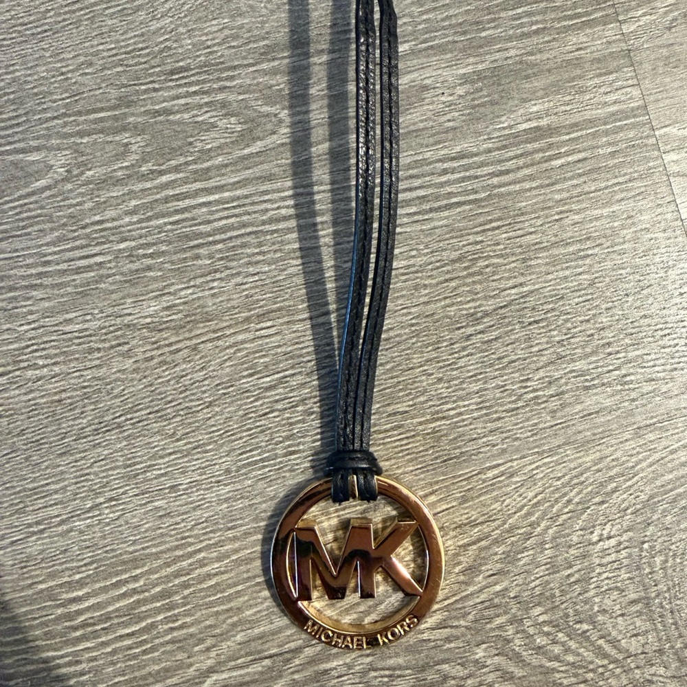 Michael Kors Black Leather Multi-Strand Bag Emblem with Brass MK Disc